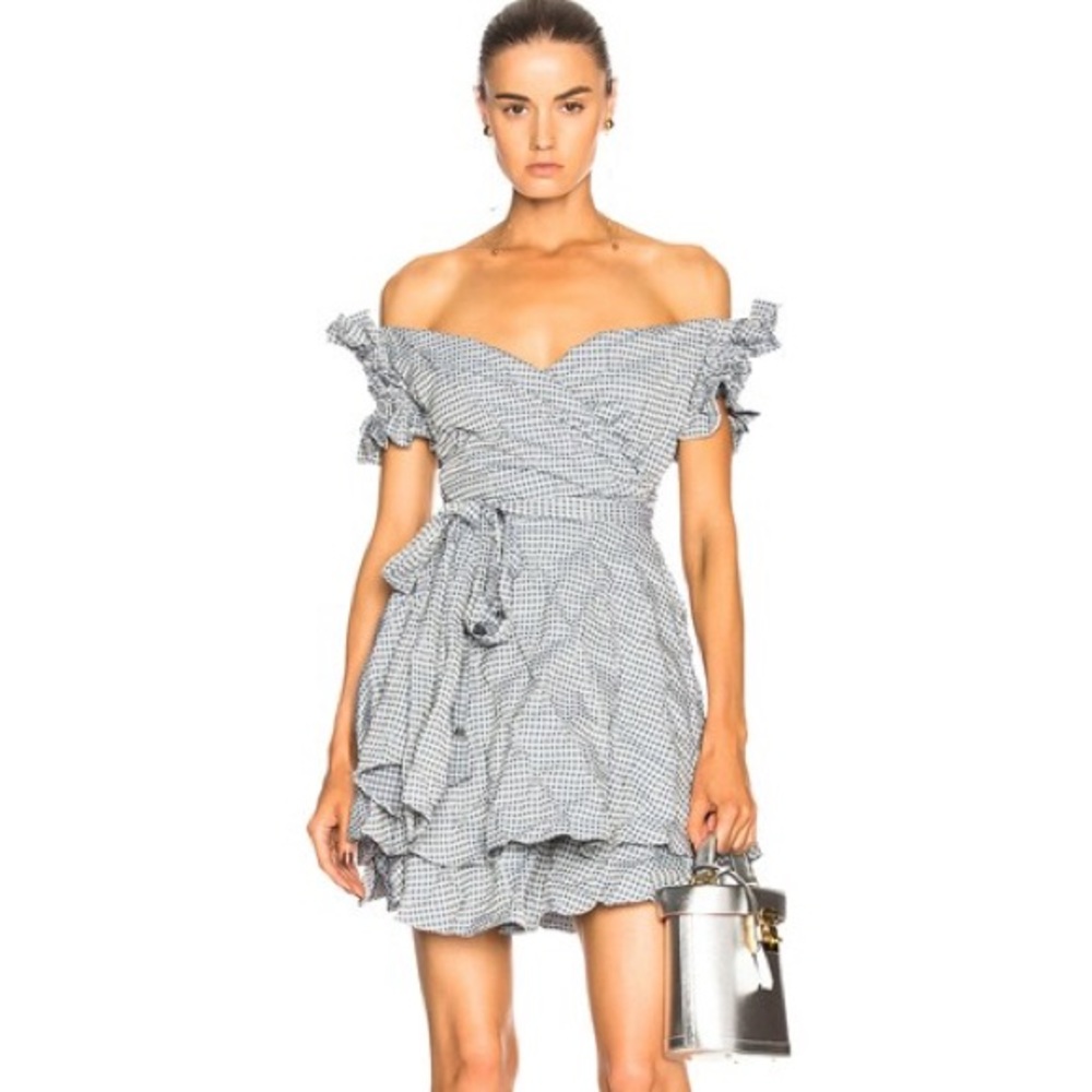 Jonathan Simkhai Smocked Gingham Mini Wrap Dress